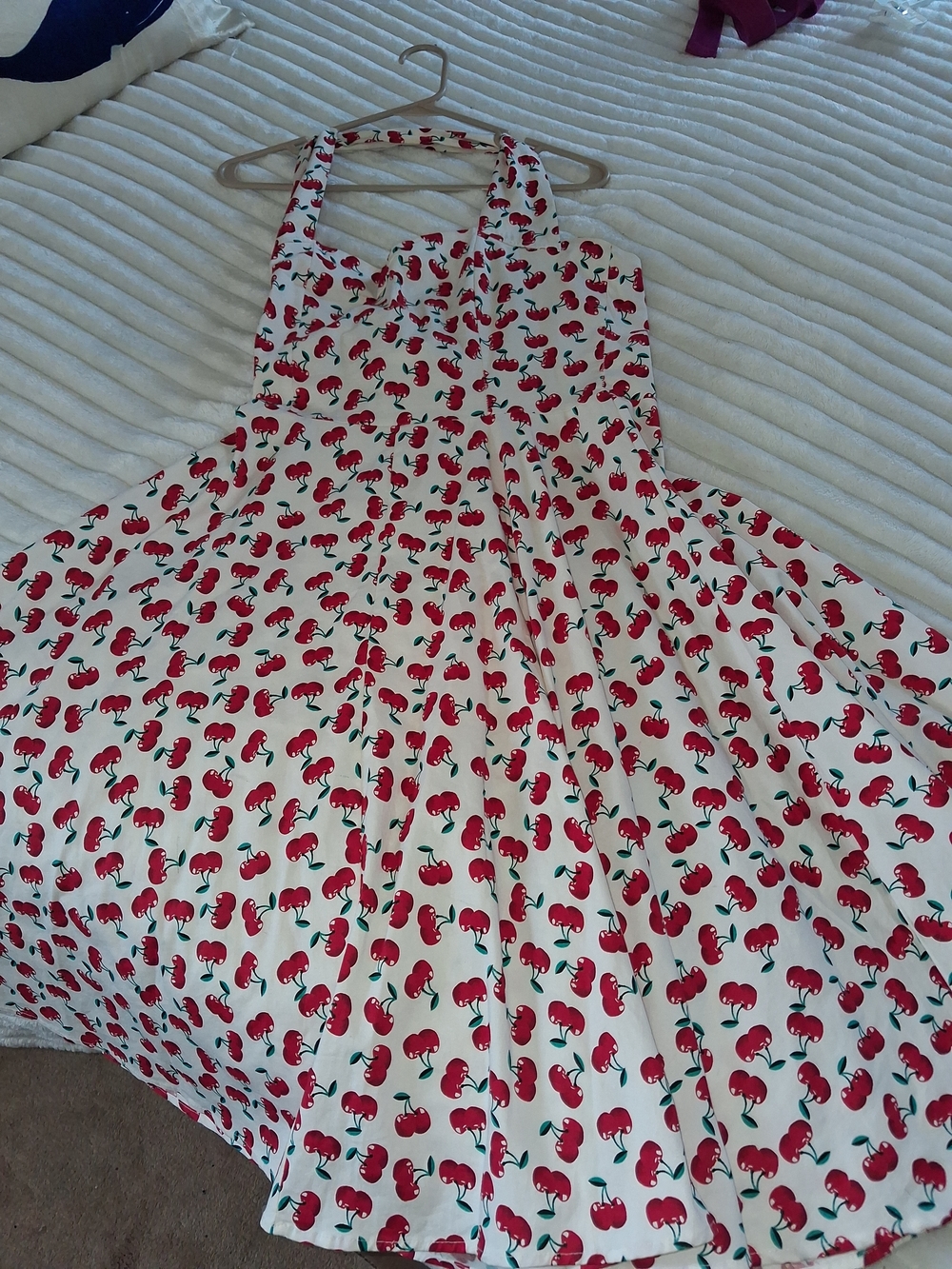 Sleeveless White Maxi Dress with Red Cherry Print